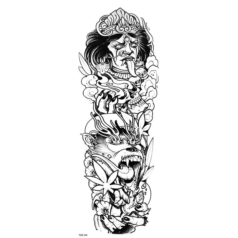 Large Arm Sleeve Tattoo Dragon Tiger Wolf Waterproof Temporary Tatoo Sticker Totem Tatto