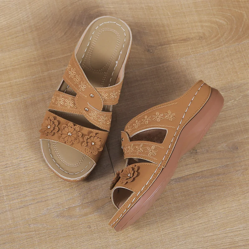 Yyvonne Female Slope And Fish Mouth Thick Soles Of Large Shoes Multi-Color Embroidered Cool Drag Women Anti-Slip