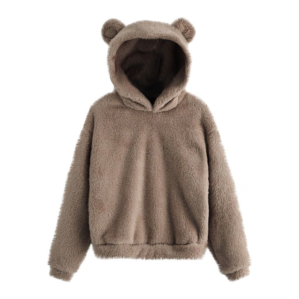 Fleece Teddy Hoodies Women Sweatshirt Long Sleeve Sweatshirt Warm Bear Ear Hooded Plush Hoodie Pullover Women Winter Outerwear