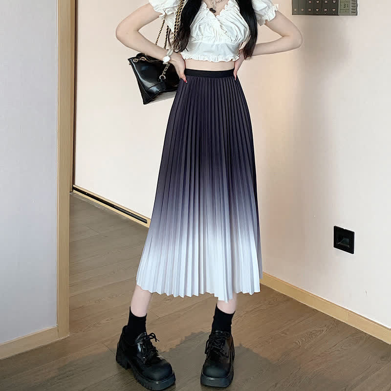 Gradient Color High Waist Pleated Skirt
