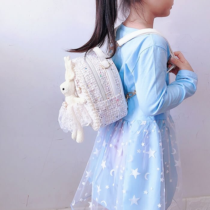 Mini Children Backpack Purse with Stuffed Bunny Gift for Girls