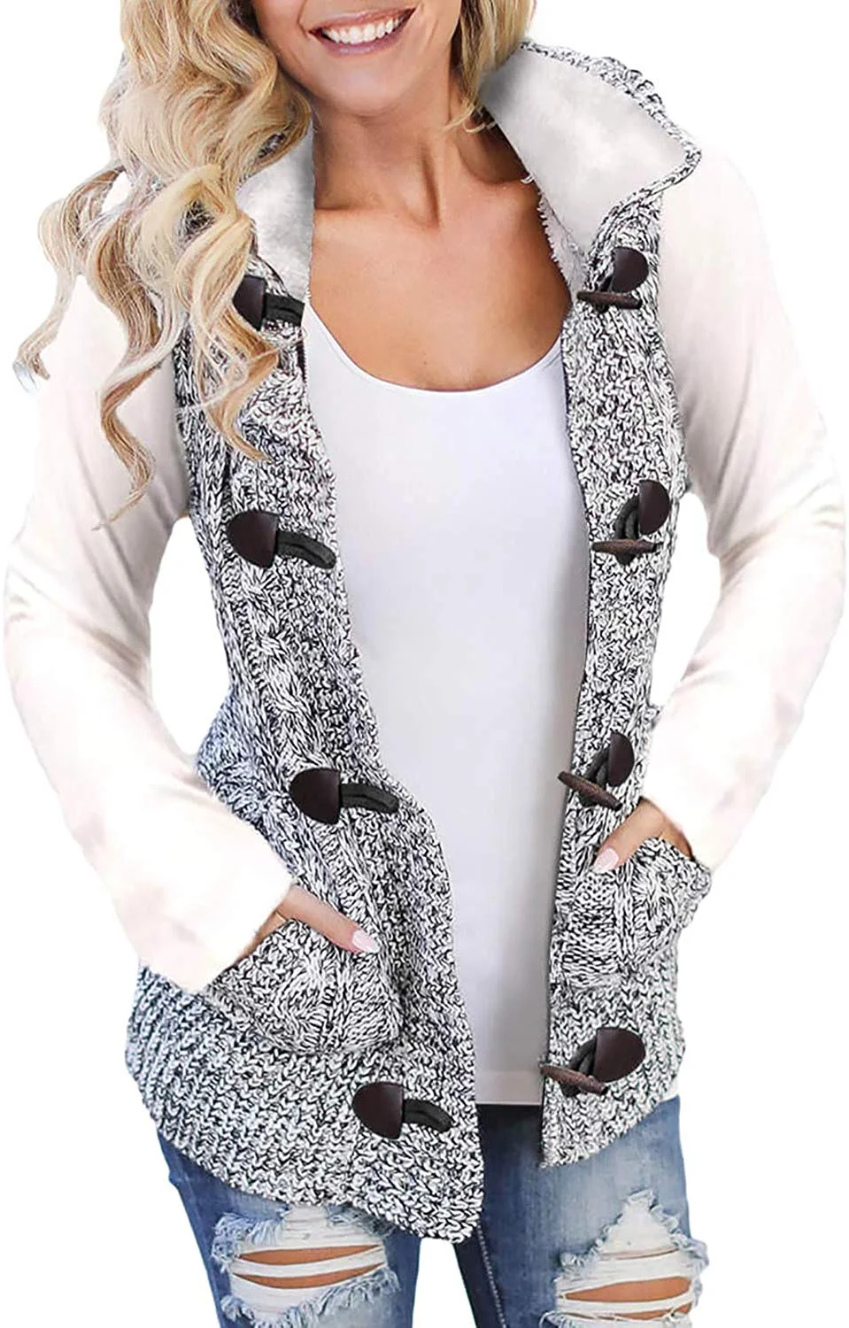 Women Hooded Sweater Vest Knit Cardigan Outerwear Coat