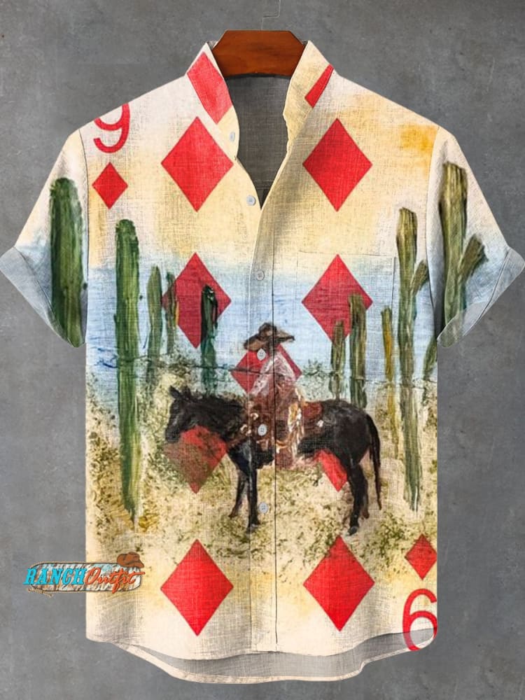 Vintage Cowboy Poker Print Casual 100% Cotton Shirt Multicolor / S