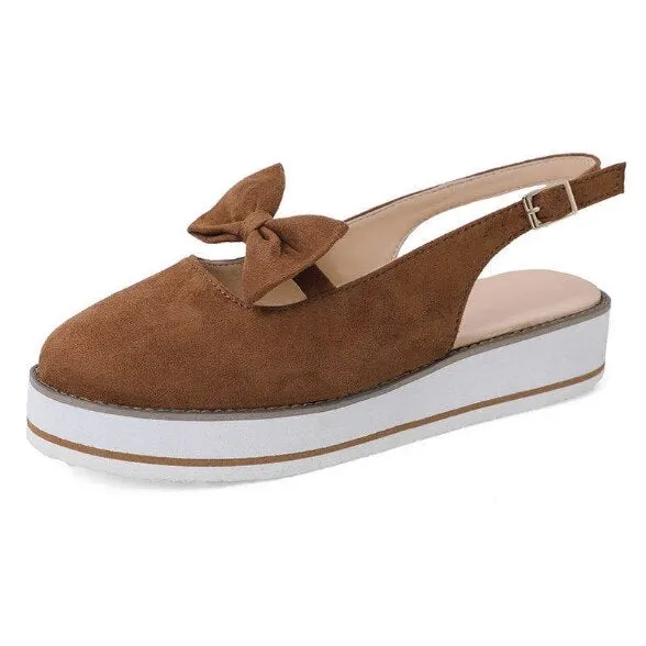 Women Bowtie Platform Flat Loafer Summer Shoes Ladies Slip On Cover Heel Shoes Female Sewing Woman Fashion Footwear Plus Size