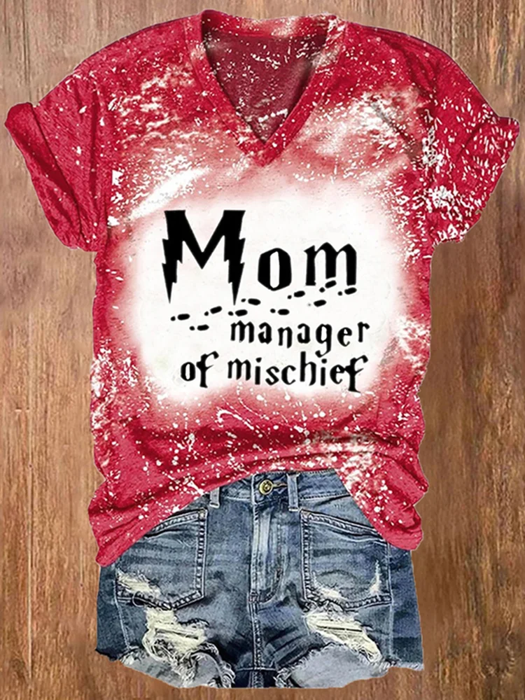 Women's Mother's Day Tie-Dye Print V-Neck T-Shirt