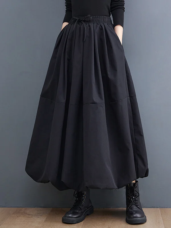 Urban Loose Drawstring High Waisted Black Bubble Skirt