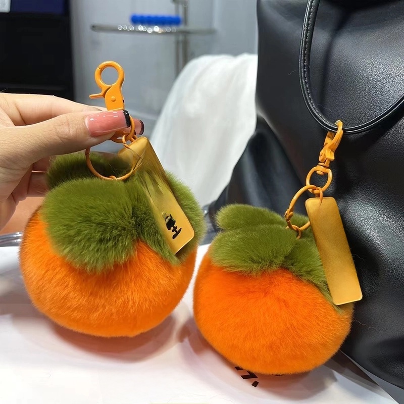 Imitation Rex Rabbit Fur Persimmon Pendant Persimmon Persimmon Ruyi Good Thing Happened Car Keychain Fur Ball Pendant Bag Ornaments Batch