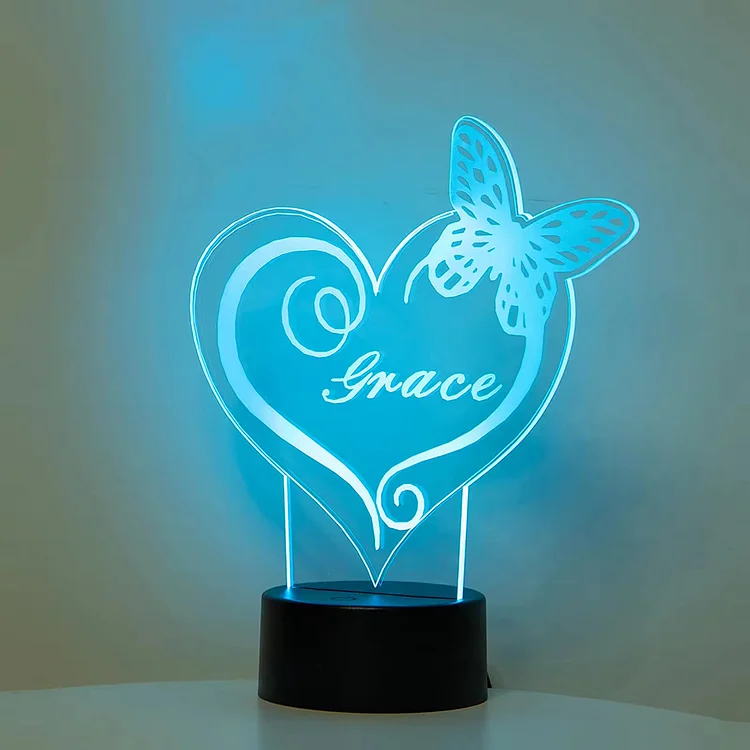 Custom Name Butterfly Heart Shape LED Night Lights