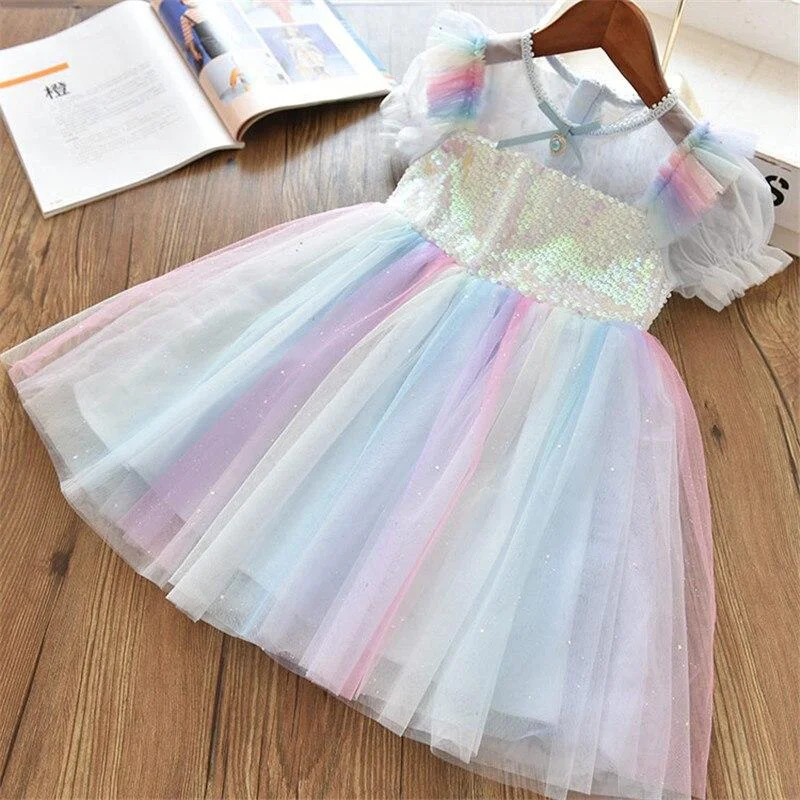 2021 Girls Clothes New Summer Girls Dresses Sequined Princess Dress Girls Vestidos Casual Children Dress Kids Shining Party Gown