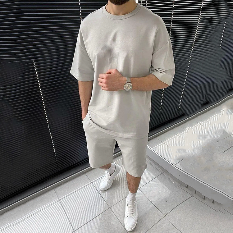 BrosWear Casual Solid Color T-Shirt  And Shorts Co-Ord