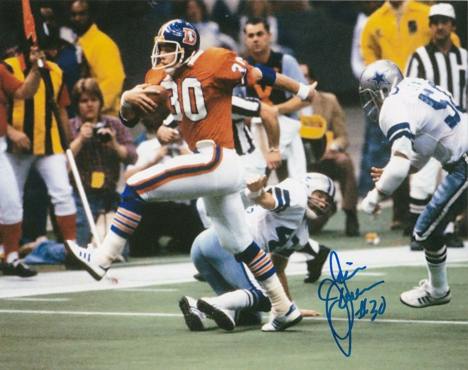 JIM JENSEN DENVER BRONCOS COLOR ACTION SIGNED 8X10