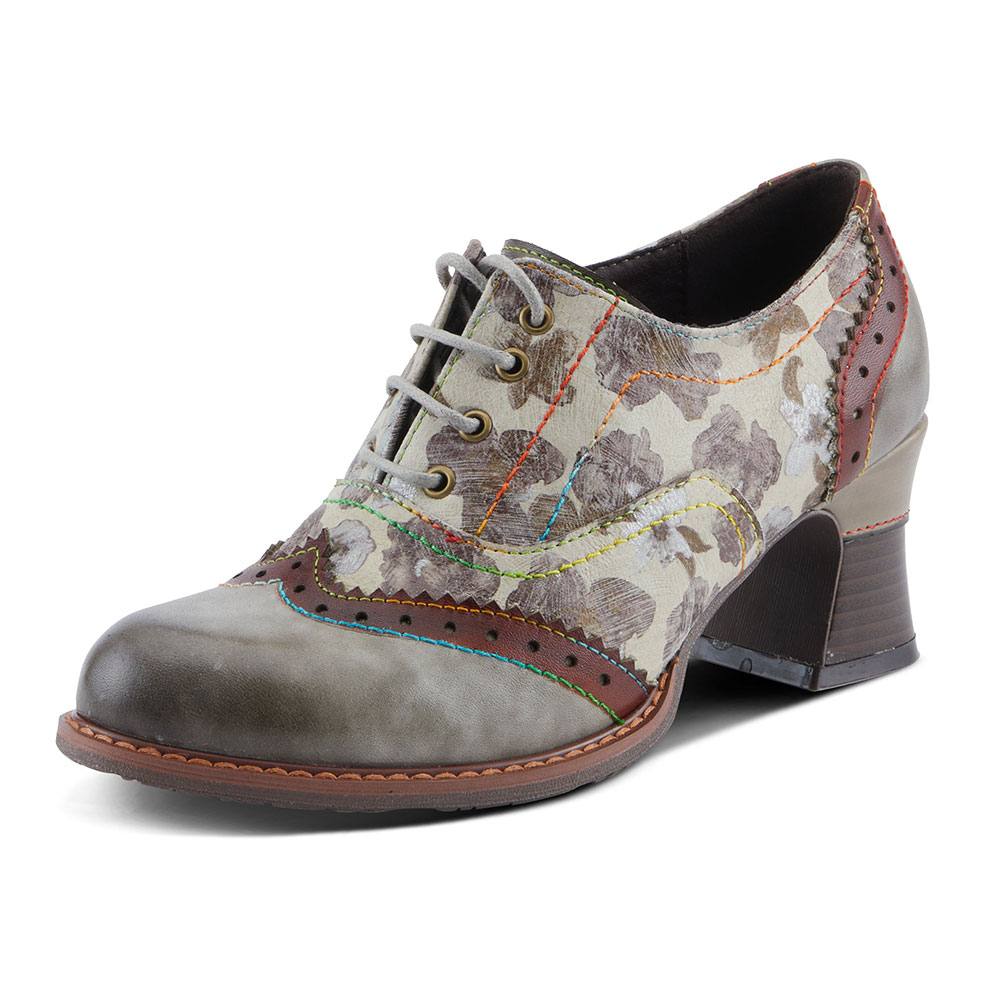Grey Faux Leather Round Toe Block Heel Lace-Up Oxford Shoes Women Nicepairs