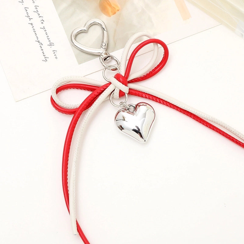 Sweet Heart Shape Bow Knot Pu Leather Zinc Alloy Keychain