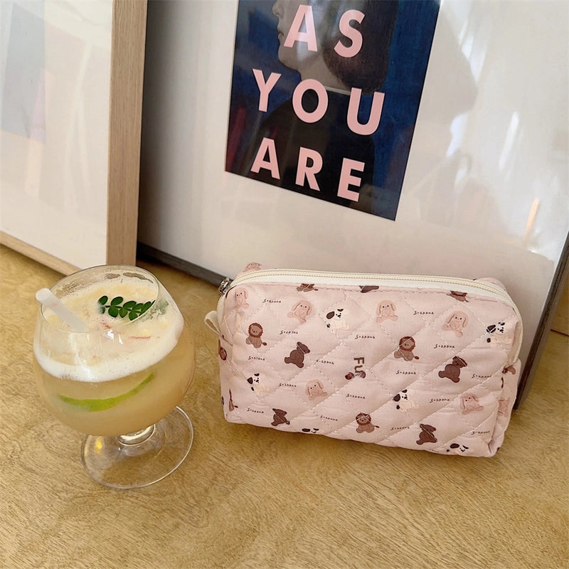 31291 Fresh Quilted Hand-held Cosmetic Bag Girl Large Capacity Cute Storage Student Zipper Stationery Bag Pencil Case