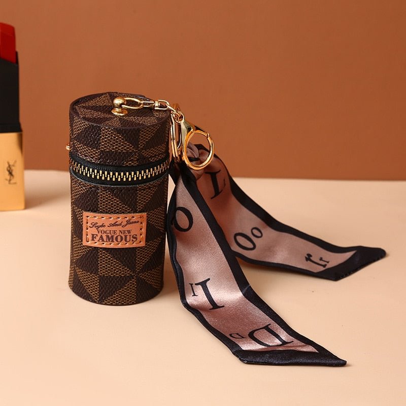 FUDEAM Solid PU Cylindrical Women Coin Purse Fashion Zipper Retro Windmill Pattern Lipstick Bag Female Pendant Key Chain Wallets