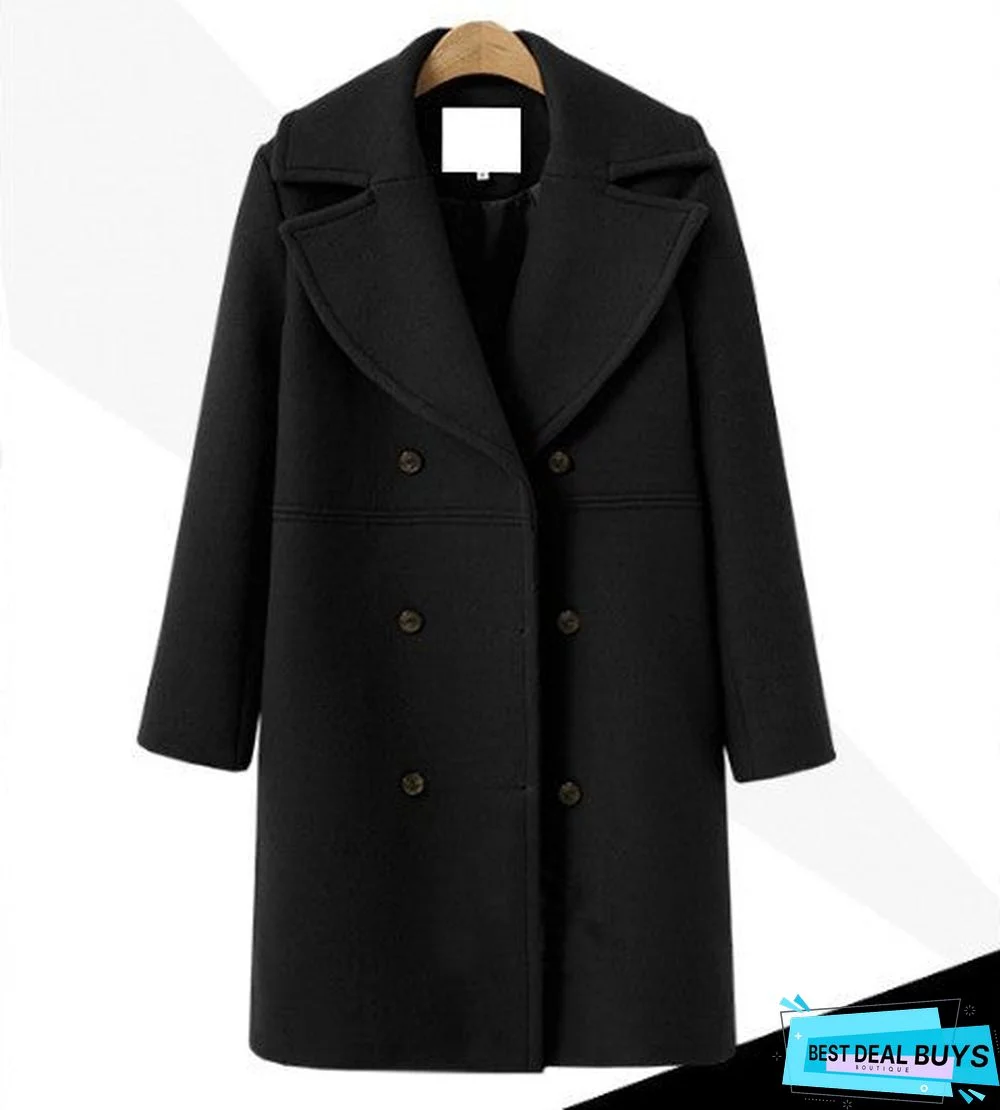 Wool Coat Women's Double Breasted Long Windbreaker Woolen Coat