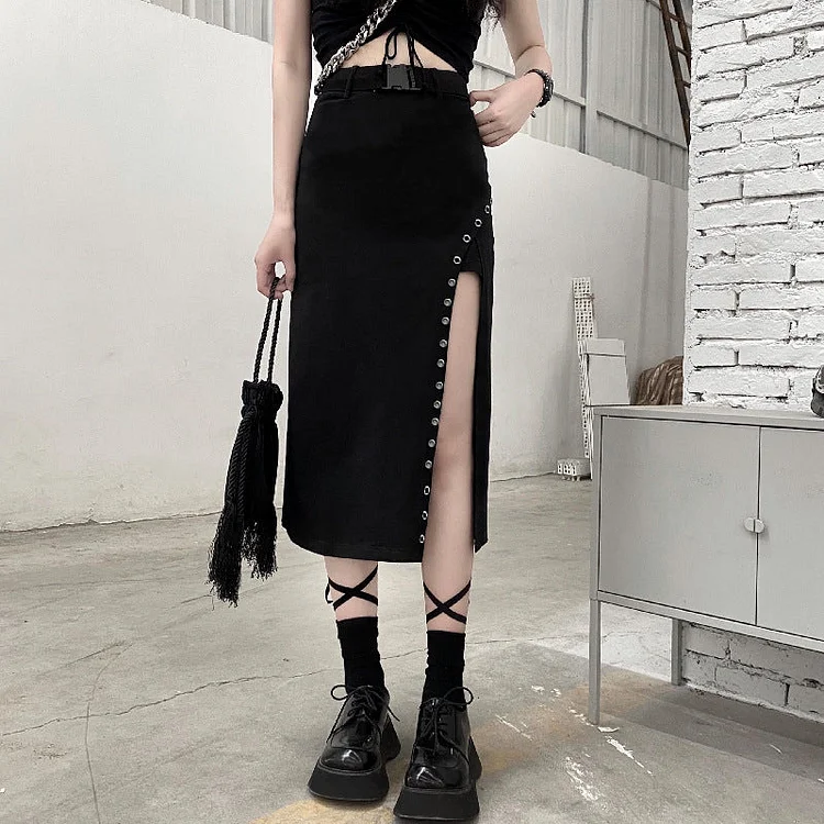 Metal Clasp Split Skirt