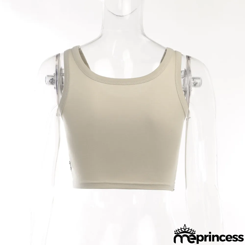 Trendy All-match Slim Grid Print Tank Top