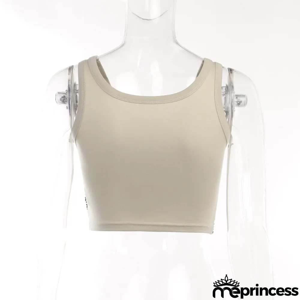 Trendy All-match Slim Grid Print Tank Top