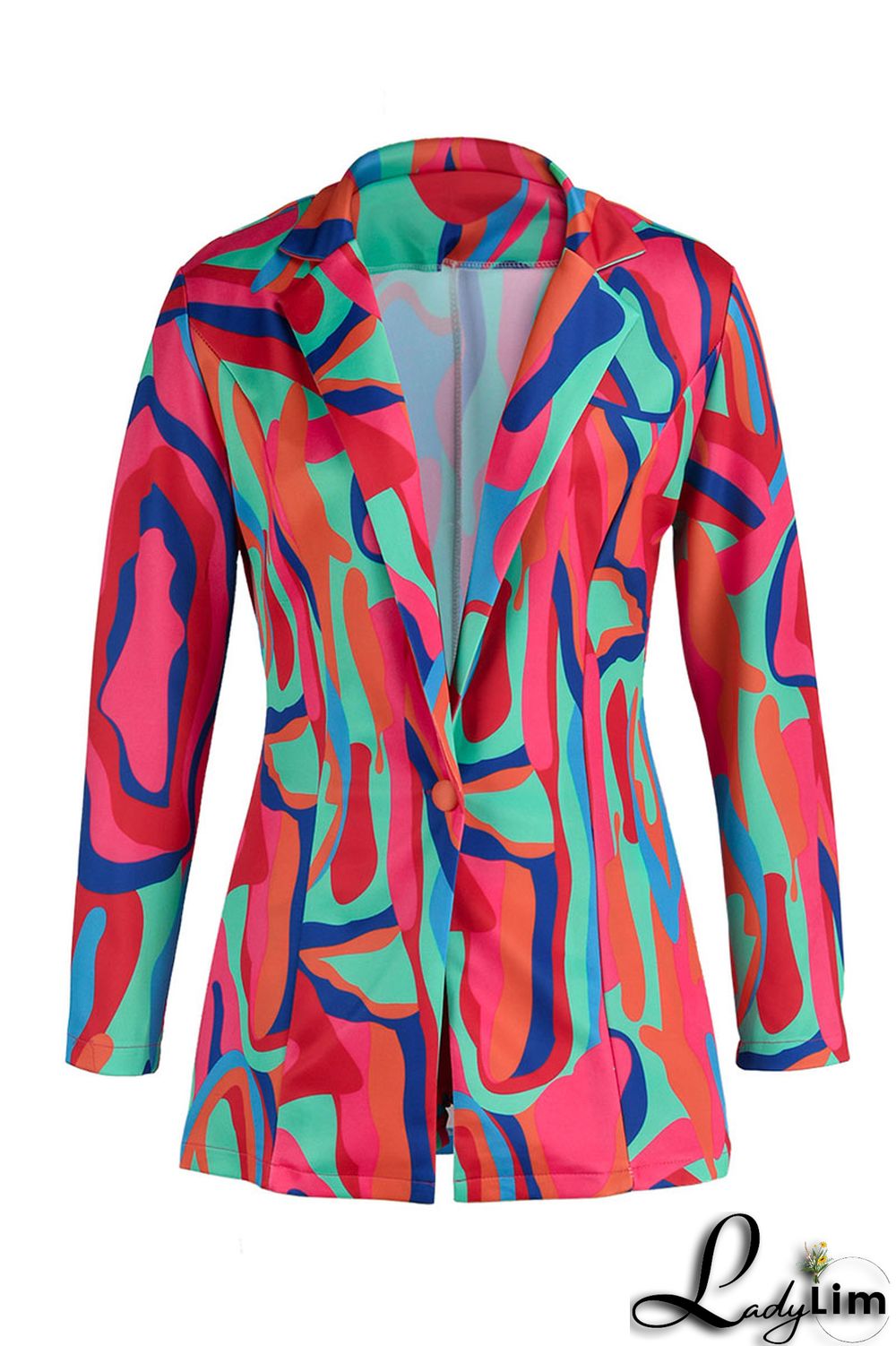 Camel Casual Print Patchwork Buttons Turn-back Collar Long Sleeve Two Pieces