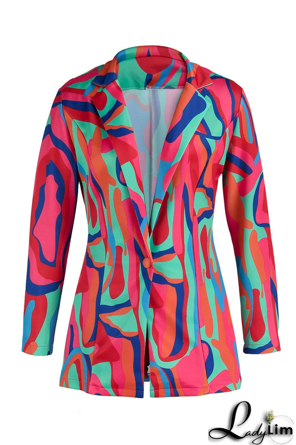 Camel Casual Print Patchwork Buttons Turn-back Collar Long Sleeve Two Pieces