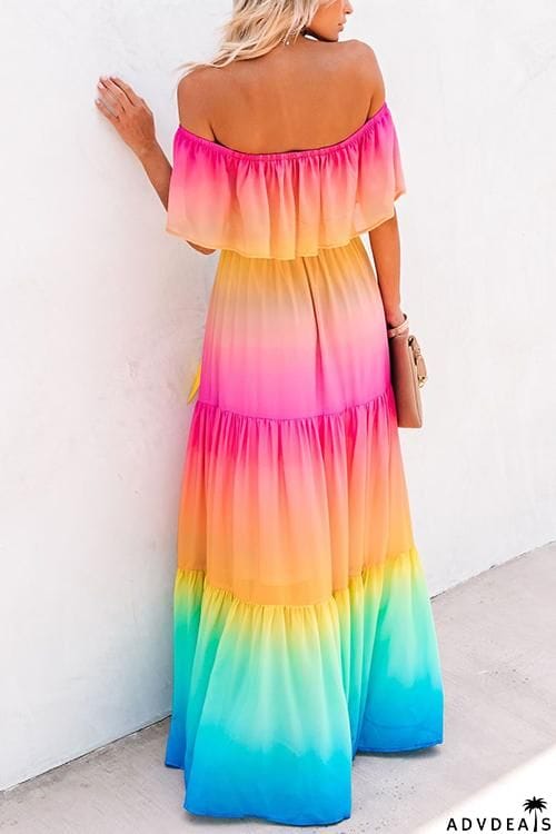 Gradient Off Shoulder Belted Maxi Dress