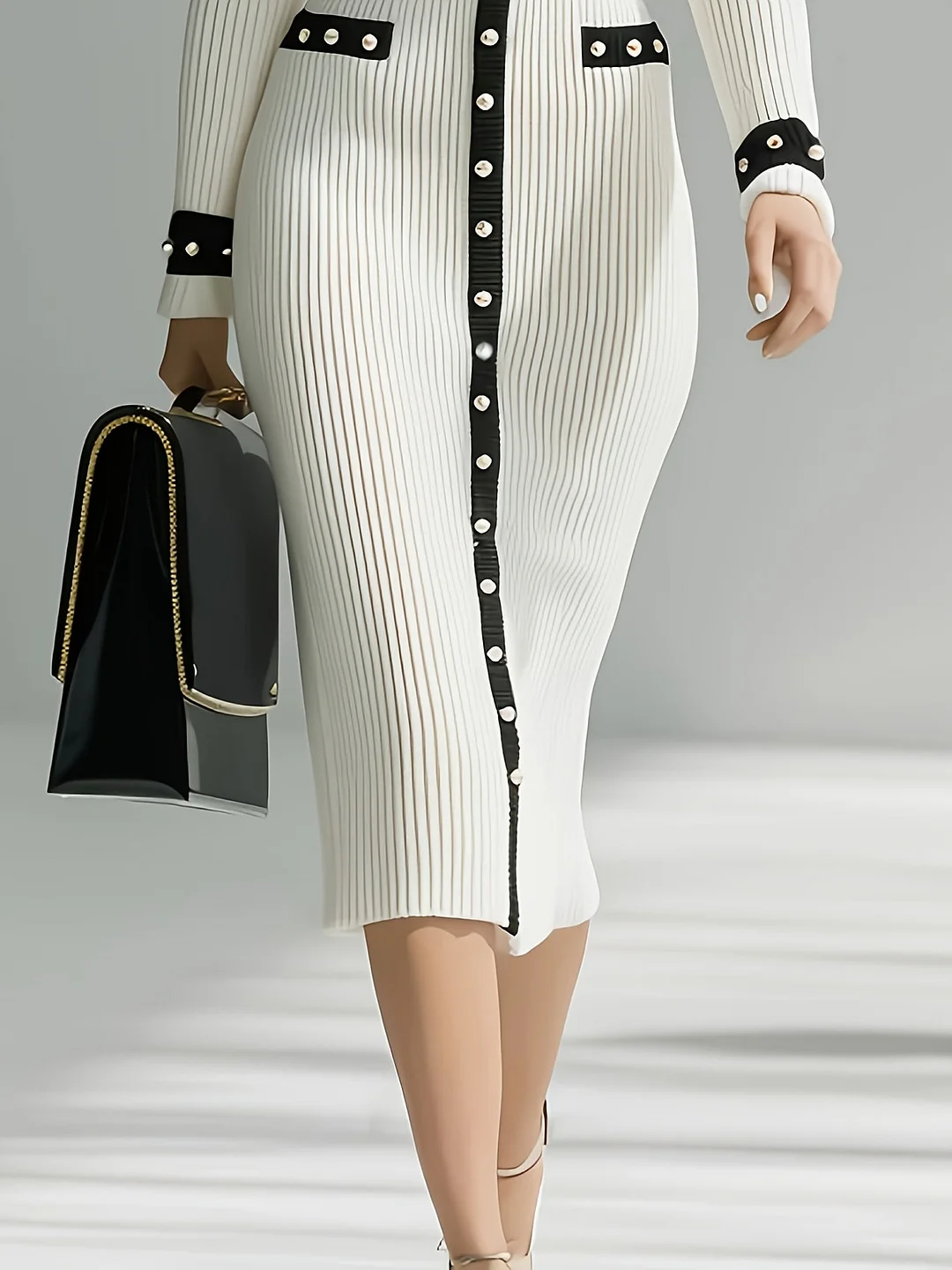 Nigikala Nigikala And Winter High-End Fashion Single-Dcupuncture Knitted Dress Long Bumpy Dress