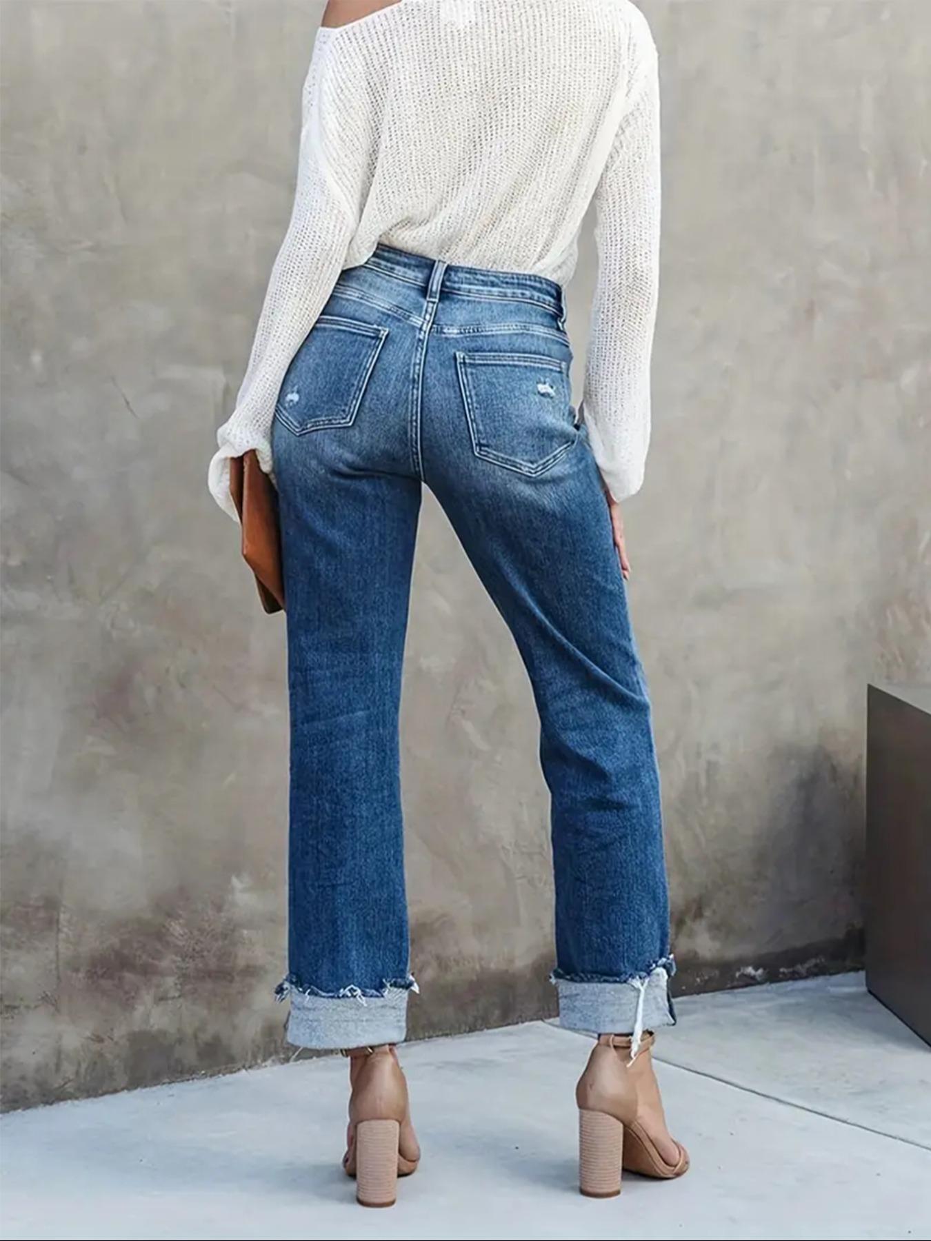 Women's Solid Color Jeans, Casual Comfy Denim Pants for Daily Wear, Ladies Bottoms for All Seasons