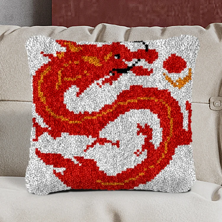 Oriental Dragon Pillowcase Latch Hook Kits for Adult, Beginner and Kid veirousa