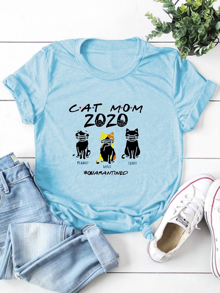 Bestdealfriday Cat Mom 2020 Animal Short Sleeve Cotton Blend Woman Tee