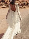 White Color Hollow Long Sleeve Bohemia Maxi Dress