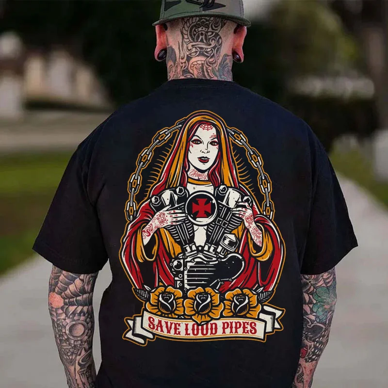SAVE LOUD PIPES Nun&Engine Print Men's T-shirt