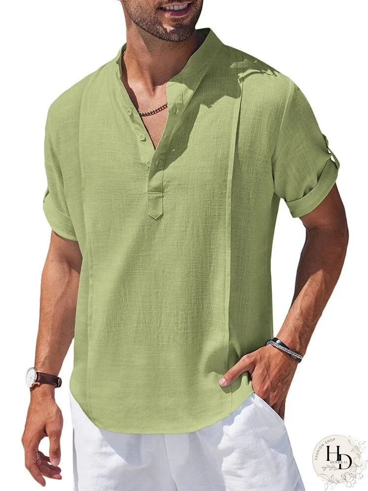 Soft Linen Blend Henley Shirt (US Only)