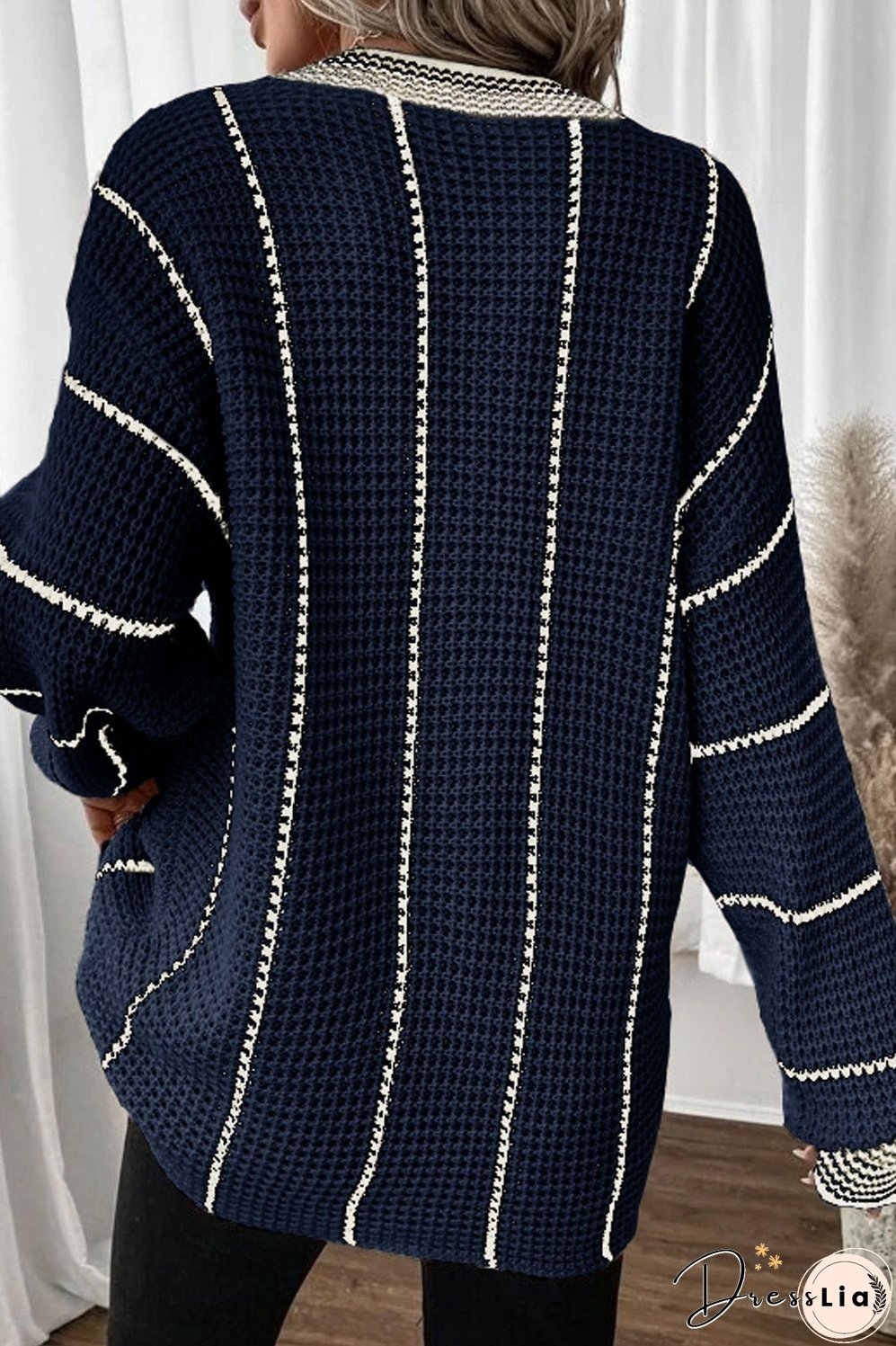 Striped V-Neck Dropped Shoulder Sweater