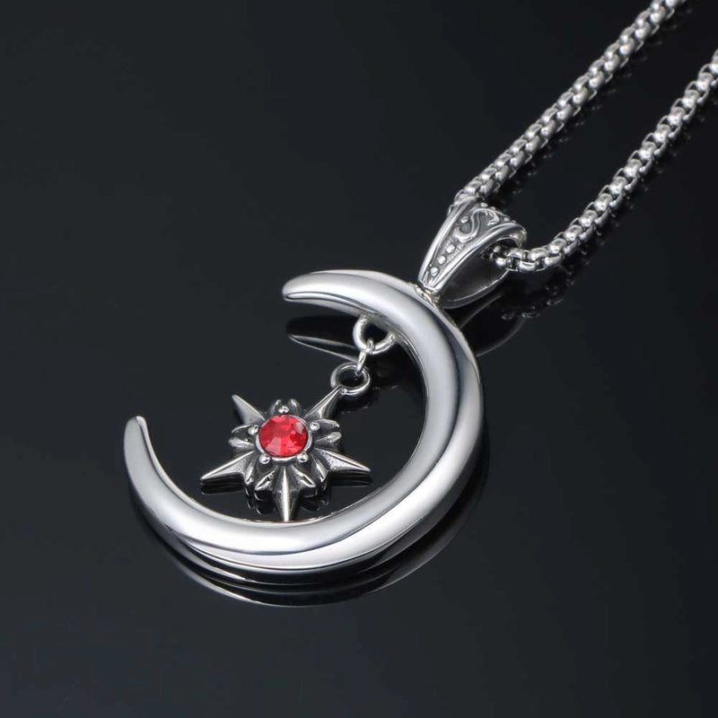 Hip-Hop Retro Modern Style Pentagram Moon 304 Stainless Steel Polishing Rhinestones 18K Gold Plated Men's Pendant Necklace