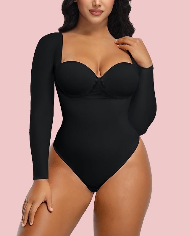 Long Sleeve Back Lace-up Thong Seamless Shapewear