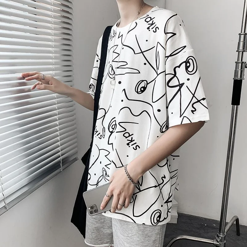 Korean Fashion Elbow-Sleeve Graphic Print T-Shirt KF116