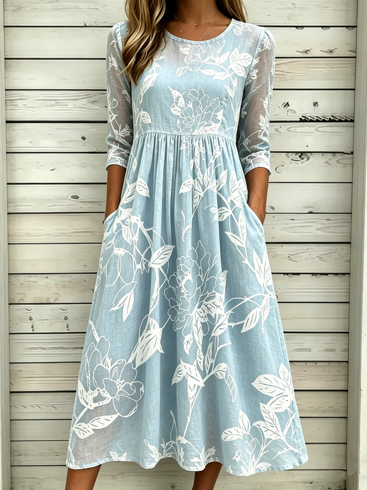 Comstylish Women's Retro Floral Art Print Dress
