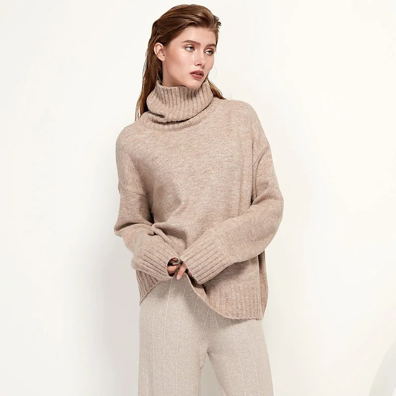 Aachoae Women Autumn Winter Knitted Turtleneck Cashmere Sweater Female Spring Autumn Pullover Jumper Sweaters Casual Loose Tops