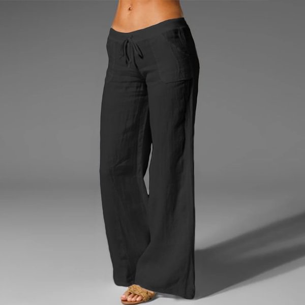 Women Solid Color Cotton Linen Elastic High Waist Trousers Casual Elegant Loose Party Long Pants Plus Size Palazzo Pants - Shop Trendy Women's Clothing | LoverChic