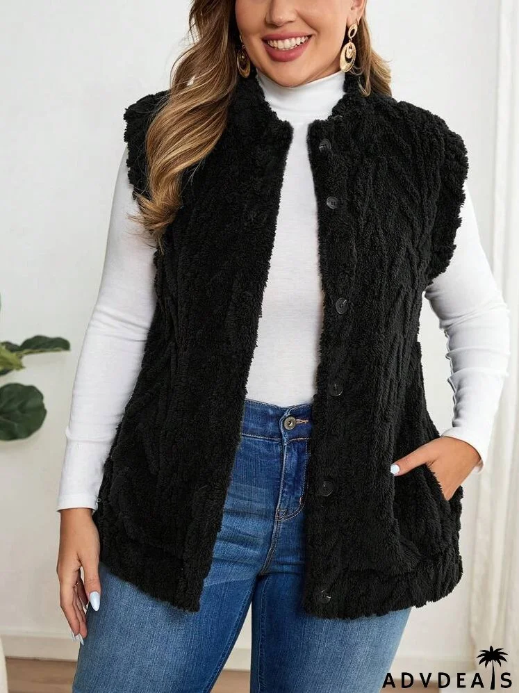 Plus Size Solid Color Minimalist Pocket Jacket, Casual Everyday Wear