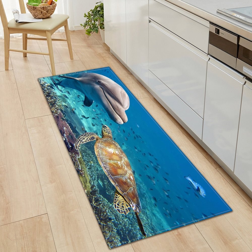 Ocean World Kitchen Floor Mat Living Room Carpet Home Door Mat Bedroom Floor Decoration Bathroom Non-slip Carpet 3D Printing