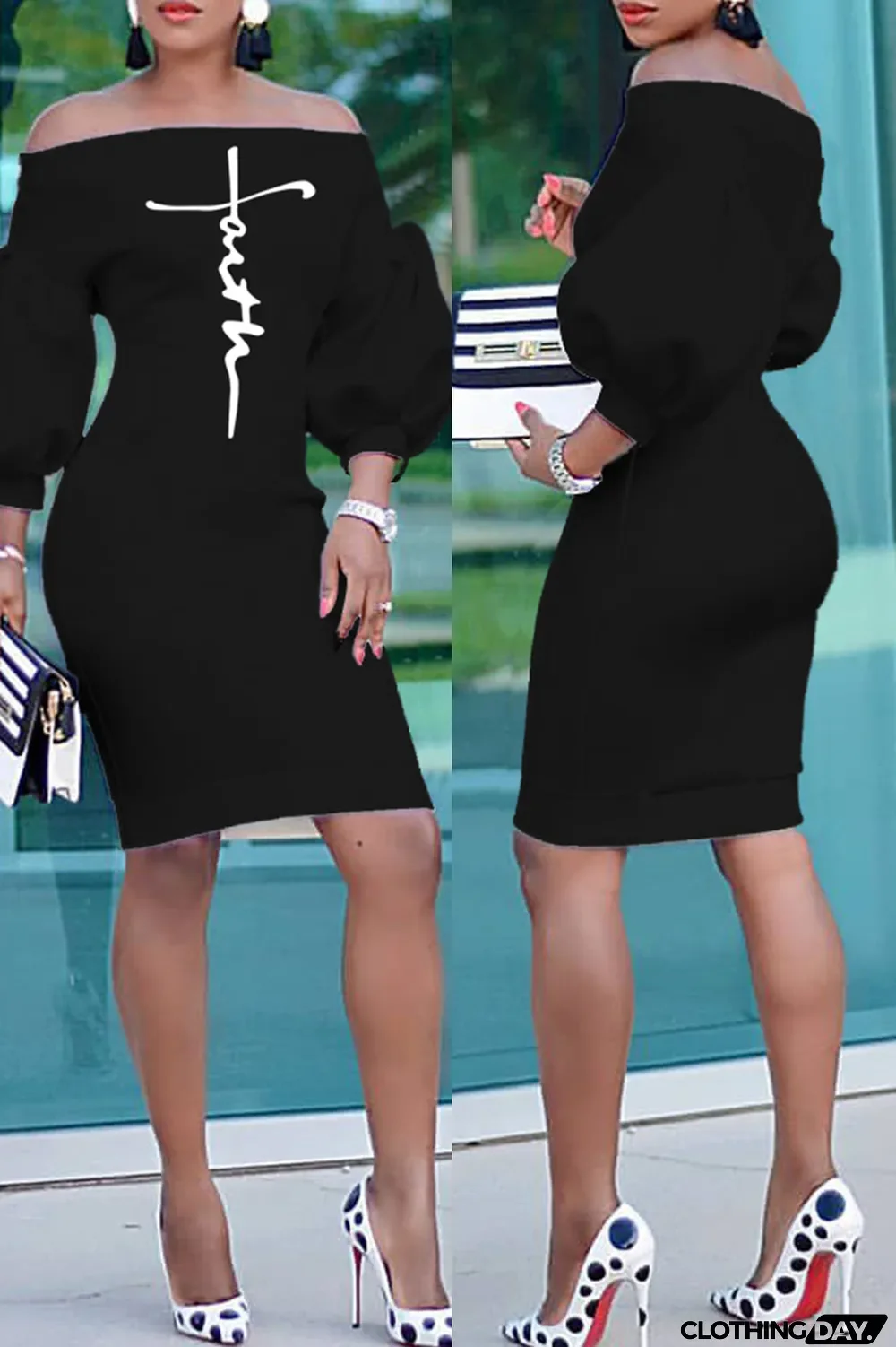 Red Fashion Casual Print Backless Off the Shoulder Dresses