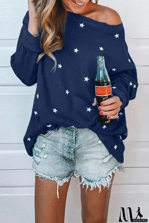 MidiSono - Dew Shoulder Star Loose Hoodie