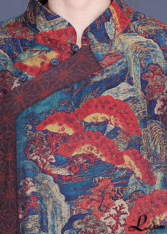 Bohemian Blue Print Silk Robe Dresses Spring