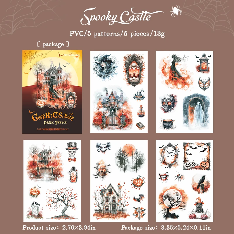 Journalsay Gothic Siege Series Vintage Dark Halloween Landscaping PVC Transfer Sticker