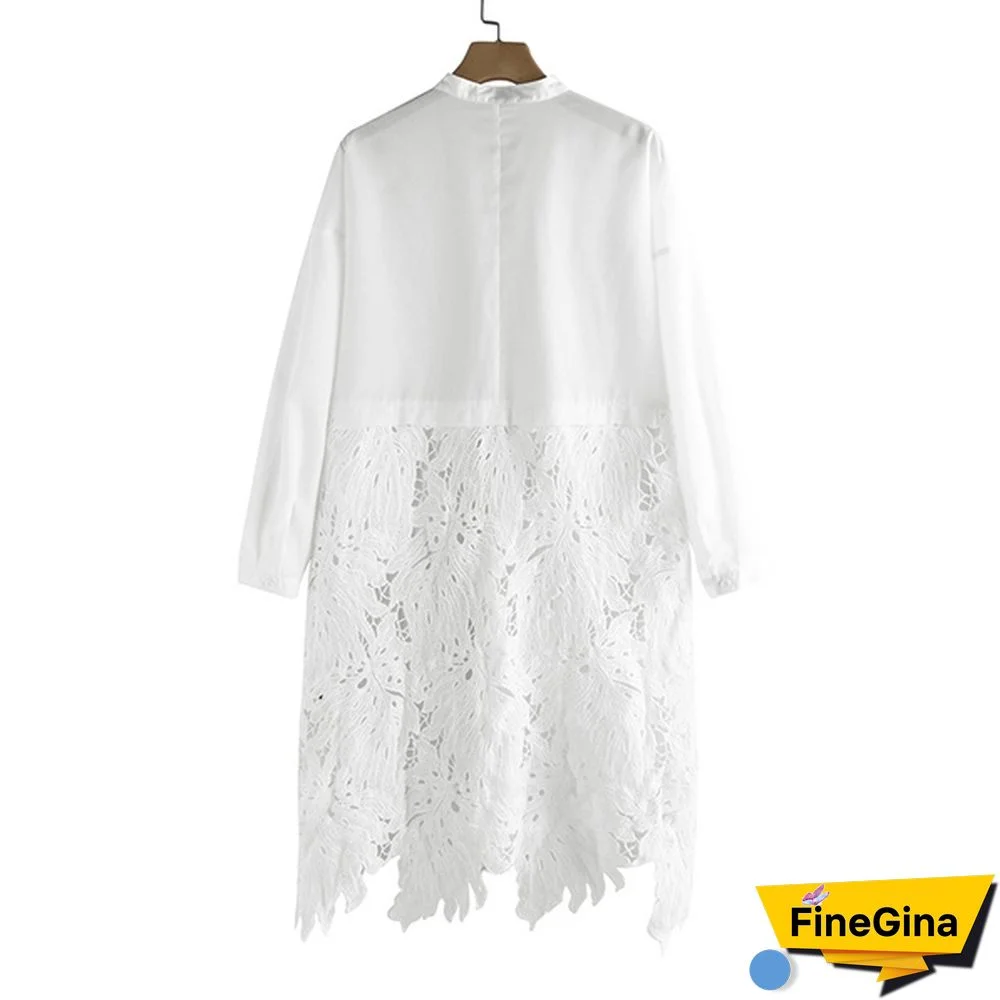zanzea Womens Long Sleeve O Neck Lace Patchwork Shirt Casual Loose Top Blouse Dress