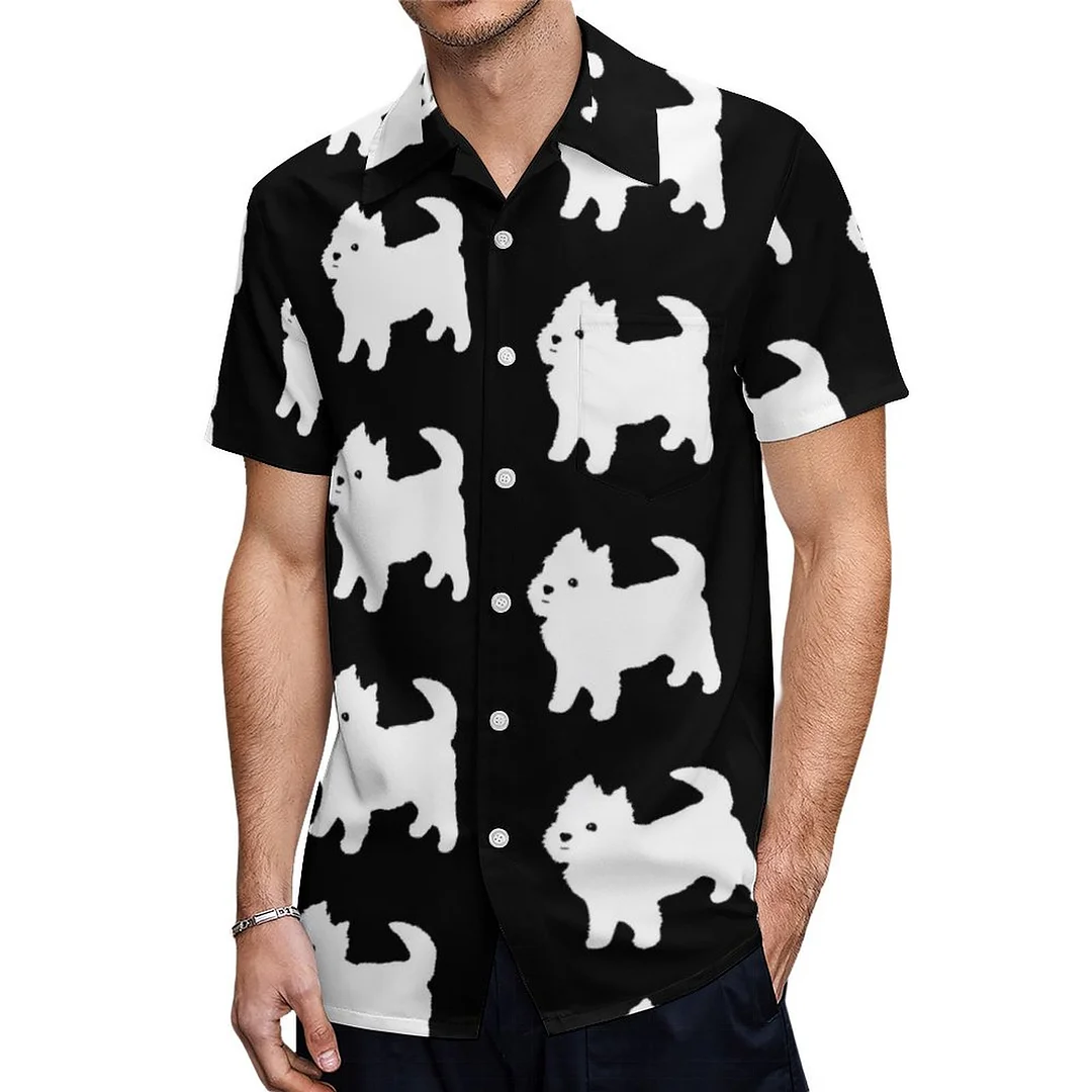 Short Sleeve West Highland Terrier Westie Hawaiian Shirt Mens Button Down Plus Size Tropical Hawaii Beach Shirts