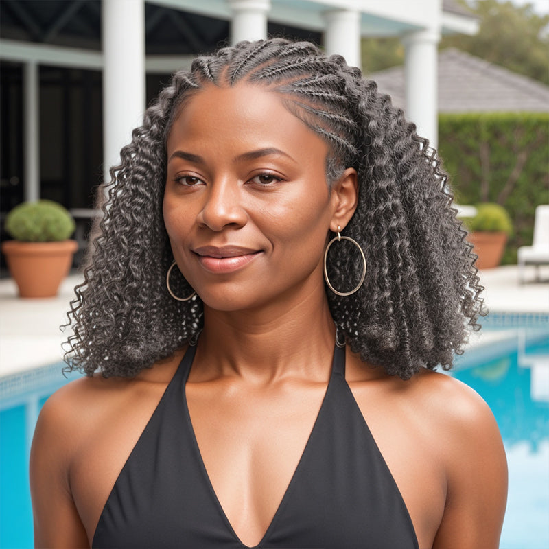 Salt And Pepper / Black Braided Hairstyle Kinky Curly 13x4 Lace Frontal Wig For Black Woman