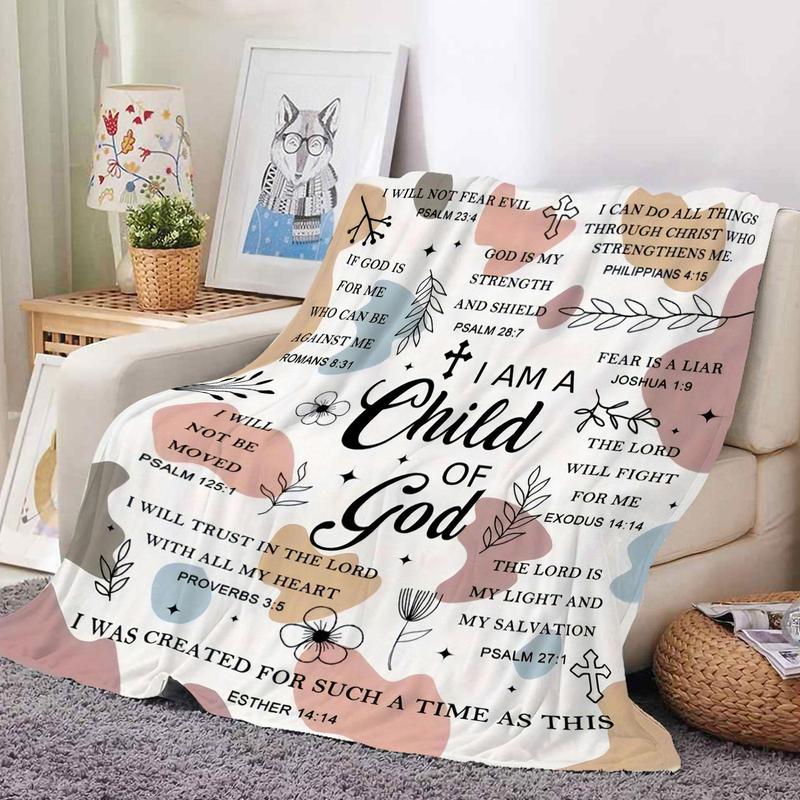 Christian Themed Letter Pattern Blanket, Soft Warming Bedding For Home & Office, Napping Blanket For Air-conditioned Room, Christmas Gifts, Christmas Decorations